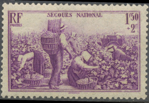 Au profit du Secours national. Vendanges. 1f.50 + 2f. Violet Neuf luxe ** Y468