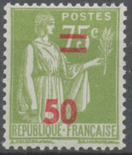 Timbres de 1932-38 avec nouvelle valeur. Type Paix. 50 sur 75c. Olive (284A) Neuf luxe ** Y480