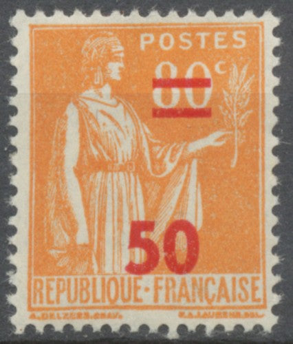 Timbres de 1932-38 avec nouvelle valeur. Type Paix. 50 sur 80c. Orange (366) Neuf luxe ** Y481