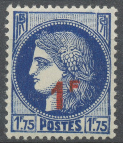 Timbres de 1932-38 avec nouvelle valeur. Type Cérès.  1f. Sur 1f. 75 bleu (372) Neuf luxe ** Y486