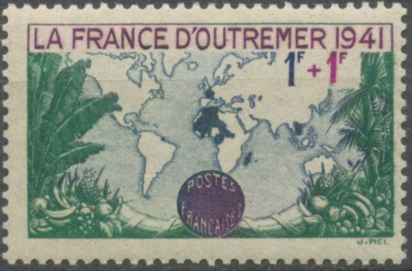 Pour la France d'Outre-Mer. Type de 1940 avec millésime 1941.  1f.+1f. Vert, lilas et bleu Neuf luxe ** Y503