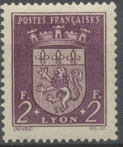 Au profit du Secours national. Armoiries de ville (I) Lyon. 2f.+2f. Violet Neuf luxe ** Y533
