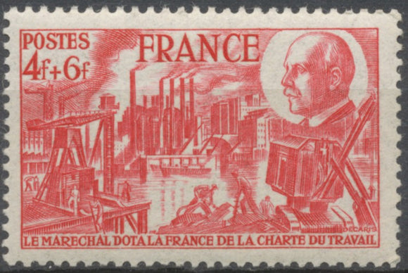 88e anniversaire du maréchal Pétain. Charte du travail.  4f.+6f. Rose Neuf luxe ** Y608