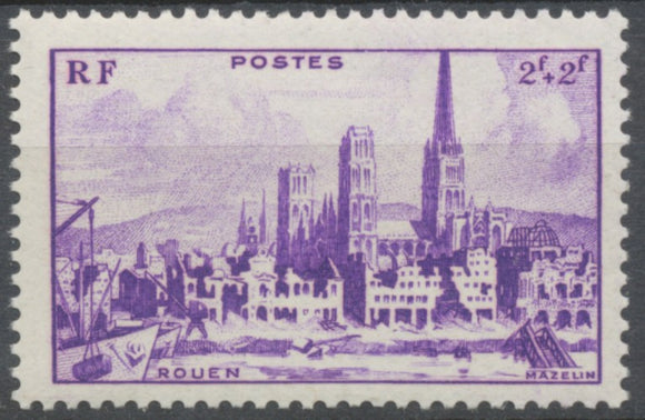 Au profit de l'Entraide française. Cathédrale et quai de Rouen. 2f.+2f. Violet Neuf luxe ** Y745