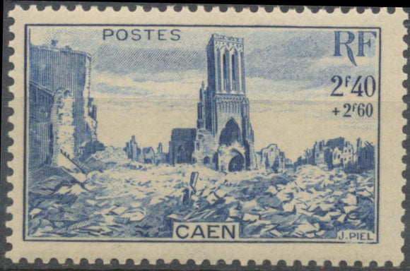 Au profit de l'Entraide française. Eglise Saint-Jean, à Caen. 2f.40+2f.60 bleu Neuf luxe ** Y746