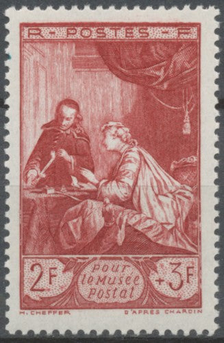 Pour le Musée postal. Le cachet de cire, d'après J.-B Chardin (1699-1779) 2f.+3f. Rouge-brun Neuf luxe ** Y753