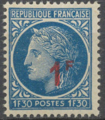 Timbre de 1945-47 (Cérès, no 678) surchargé : 1f. Sur 1f.30 bleu ( R) Neuf luxe ** Y791