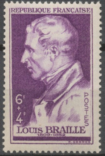 Au bénéfice de l'Entraide française. Effigie de Louis Braille. 6f. + 4f. Violet Neuf luxe ** Y793