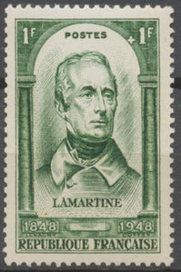 Centenaire de la Révolution de 1848. Alphonse Marie-Louis Prat de Lamartine (1790-1869) 1f + 1f. Vert Neuf luxe ** Y795