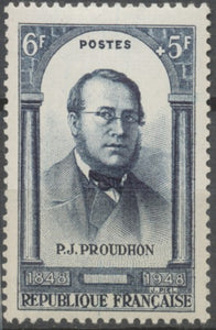 Centenaire de la Révolution de 1848. Pierre Joseph Proudhon (1809-1865) 6f. + 5f. Bleu-noir Neuf luxe ** Y799