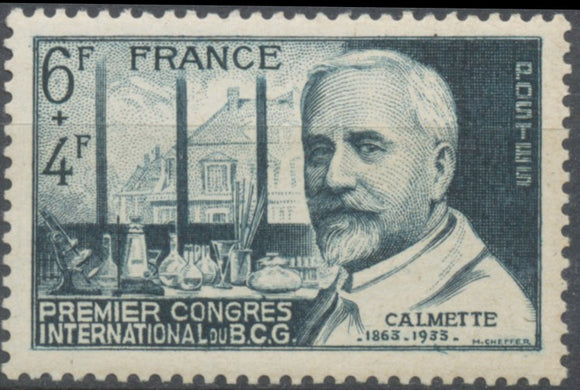1er Congrès international du B. C. G. Calmette dans son laboratoire. 6f. + 4f. Bleu-vert Neuf luxe ** Y814