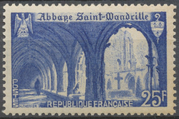 Monuments et sites. Abbaye de Saint-Wandrille. 25f. Outremer Neuf luxe ** Y842