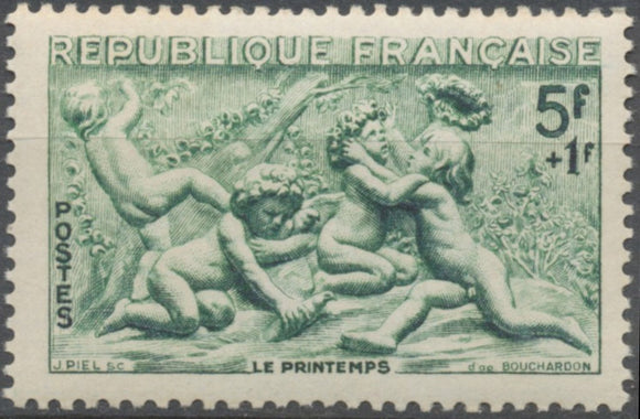 Série des saisons. Bas-reliefs Fontaine de Bouchardon, Grenelle, à Paris. Printemps  5f. + 1f. Vert Neuf luxe ** Y859