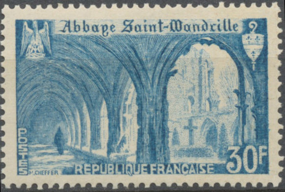 Abbaye de St-Wandrille. Type de 1949 (no 842) 30f. Bleu clair (842). Neuf luxe ** Y888