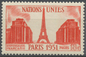 6e session des Nations Unies, à Paris. Tour Eiffel et palais de Chaillot 18f. Rouge. Neuf luxe ** Y911