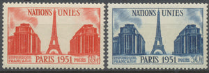 6e session des Nations Unies, à Paris. "Tour Eiffel et palais de Chaillot". N°911 à 912 Y912S