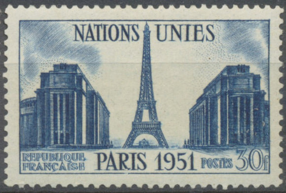 6e session des Nations Unies, à Paris. Tour Eiffel et palais de Chaillot 30f. Bleu. Neuf luxe ** Y912
