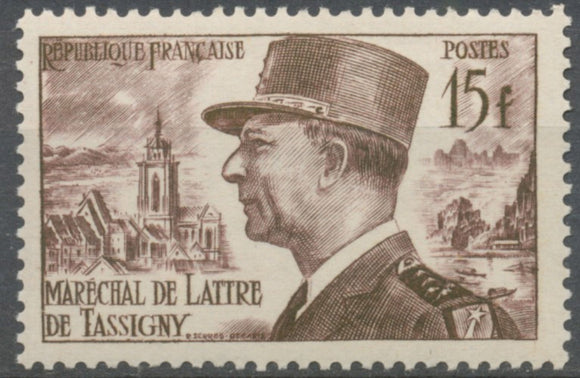 Maréchal de Lattre de Tassigny (1889-1952) Vue de Colmar et piton de Ninh-Binh. 15f. Brun-lilas. Neuf luxe ** Y920
