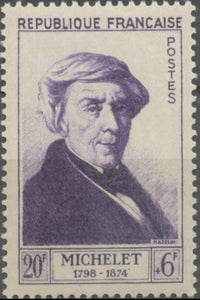 Célébrités du XIIe au XXe siècles. Jules Michelet, historien  20f. + 6f. Violet. Neuf luxe ** Y949