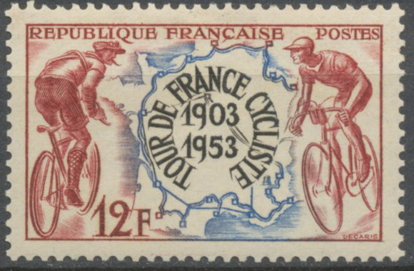 Cinquantenaire Tour de France cycliste. Cyclistes de 1903 et 1953 12f. Rge-brun, outremer et noir. Neuf luxe ** Y955