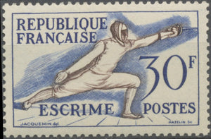 Jeux olympiques d'Helsinki (1952) Escrime 30f. Bleu-violet et bistre. Neuf luxe ** Y962