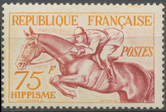 Jeux olympiques d'Helsinki (1952) Hippisme 75f. Orange et brun carminé. Neuf luxe ** Y965