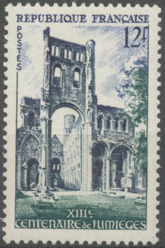 13e centenaire de l'abbaye de Jumièges. Ruines de l'abbaye 12f. Outremer, vert foncé et bleu-noir. Neuf luxe ** Y985
