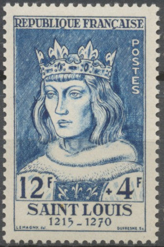 Célébrités du XIIIe au XXe. Louix IX, Saint-Louis. Roi de France de 1226 à 1270 12f. + 4f. Bleu. Neuf luxe ** Y989