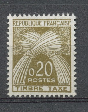 Type Gerbes. Légende REPUBLIQUE FRANCAISE TIMBRE TAXE. N°92 20c. Brun-olive N** YX92