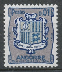 Andorre FR N°153A 1c gris-bleu/gris clair/bleu N** ZA153A