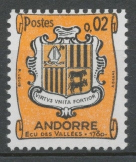 Andorre FR N°153B 2c orange/bistre/noir NEUF** ZA153B