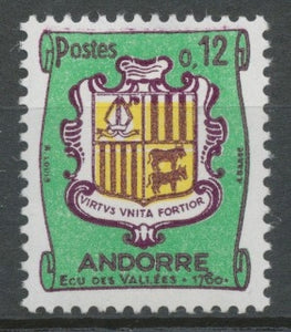 Andorre FR N°155A 12c. Vert/violet/jaune NEUF** ZA155A