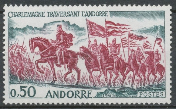 Andorre FR N°167 50c vert-bleu foncé/carmin N** ZA167