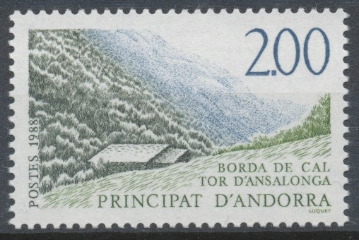 Andorre FR N°372 2f. Vert foncé/gris-bleu N** ZA372