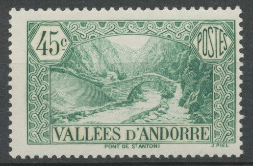 Andorre français N°63, 45c. vert-bleu NEUF** ZA63