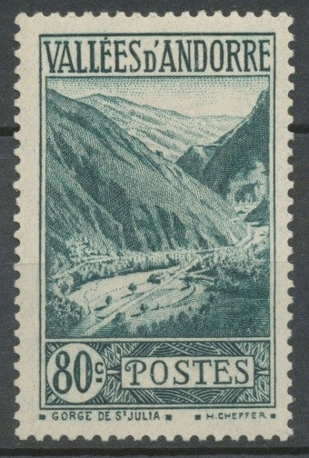 Andorre français N°72, 80c. Vert-bleu NEUF** ZA72
