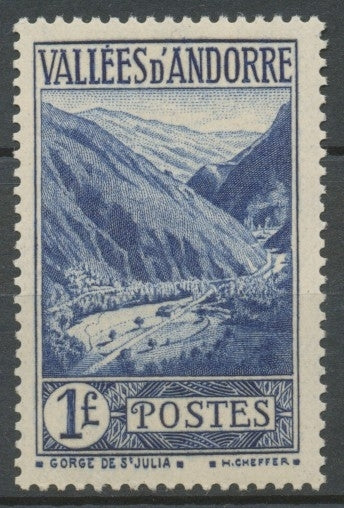 Andorre français N°75, 1f. bleu NEUF** ZA75