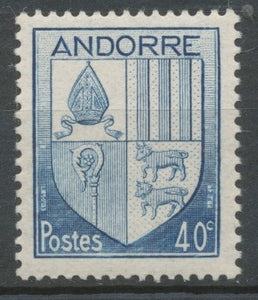 Andorre français N°95, 40c. bleu NEUF** ZA95