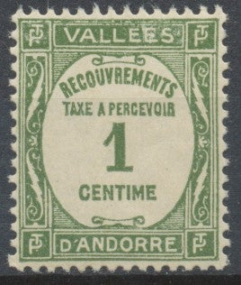 Andorre FR Timbre-Taxe N°16 1c. olive N** ZAT16