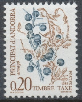 Andorre FR Timbre-Taxe N°54 20c. Flore N** ZAT54