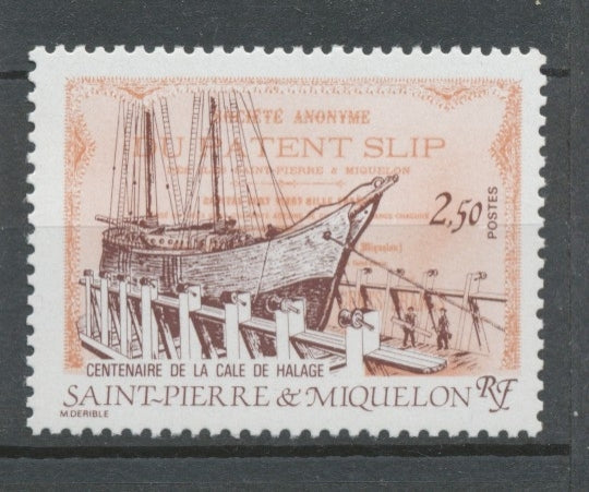 SPM  N°479 Centenaire de la cale de halage Voilier sur cale 2f50 saumon, brun ZC479