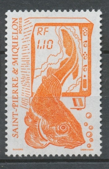SPM  N°480 La pêche. Type de 1986. 1f.10 orange (472) ZC480