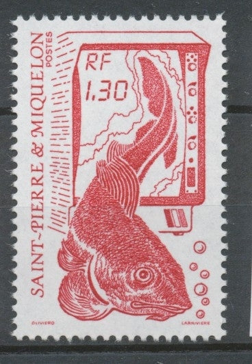 SPM  N°490 La pêche. Type de 1986. 1f.30 rouge (472) ZC490
