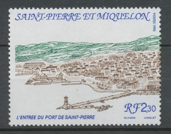 SPM  N°529 Vue générale de Saint-Pierre 2f30 bleu, vert, brun L' entrée du port ZC529