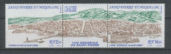 SPM  N°530A Vue générale de Saint-Pierre Le triptyque avec vignette centrale ZC530A