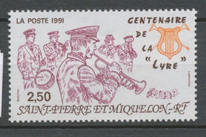 SPM  N°545 Centenaire de la "Lyre" Musiciens, emblême 2f50 brun foncé, orange, lilas, brun ZC545