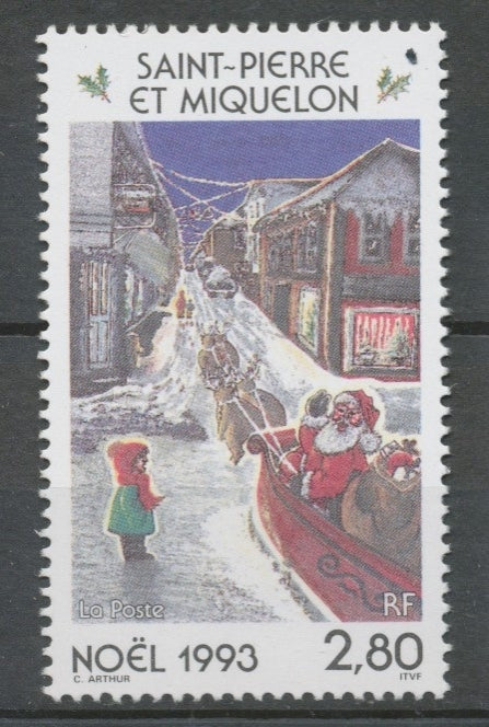 SPM  N°591 Noël 2f80 Enfant regardant passer le Père Noël, son attelage ZC591