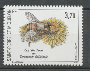 SPM  N°594 Insecte, fleur 3f70 Cristalis tenax sur taraxacum officinale ZC594
