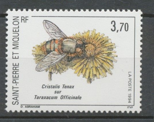 SPM  N°594 Insecte, fleur 3f70 Cristalis tenax sur taraxacum officinale ZC594