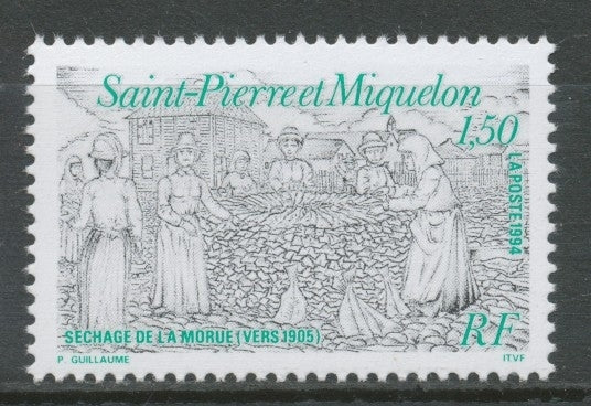 SPM  N°595 Le séchage de la morue (vers 1905) Femmes au travail 1f50 noir, vert ZC595